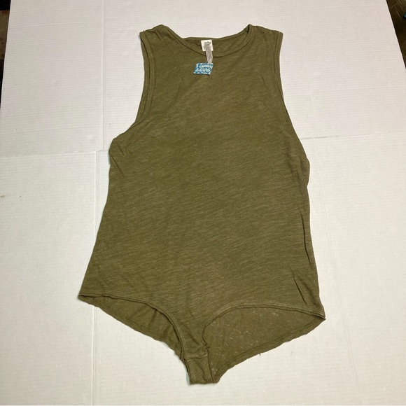 Free People Intimately All The Time Linen Green Bodysuit Womens Large Sleeveless - Picture 3 of 10